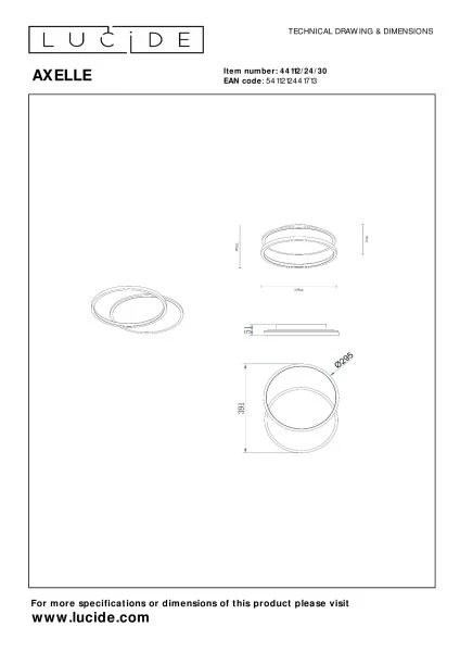 Lucide AXELLE - Plafonnier - Ø 29,5 cm - LED 3 StepDim - 1x24W 2700K - Noir - technique